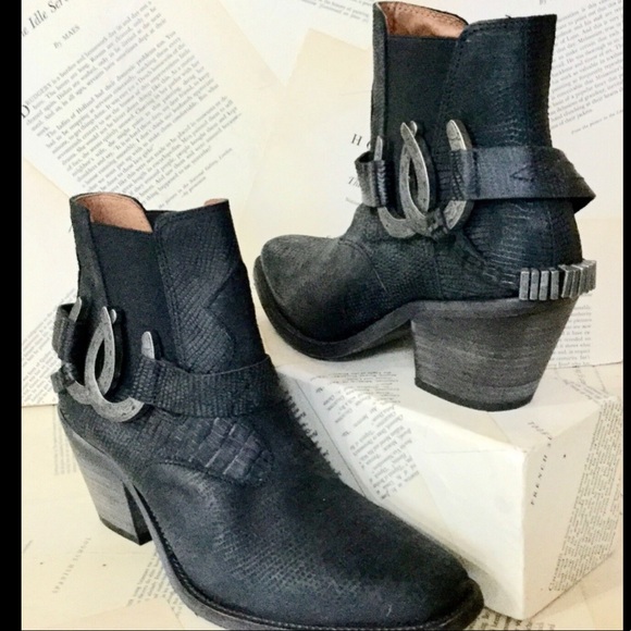 Free People black Leather Strap Western Ankle Boot - Picture 4 of 6